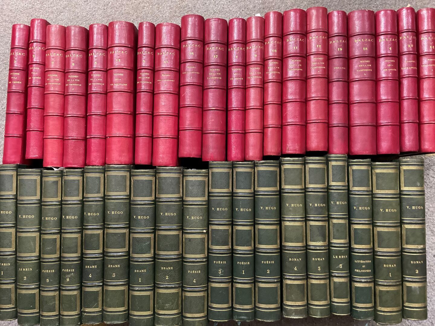 Null 大批装订书籍，包括维克多-雨果全集、巴尔扎克全集和杂项。

(6盒)