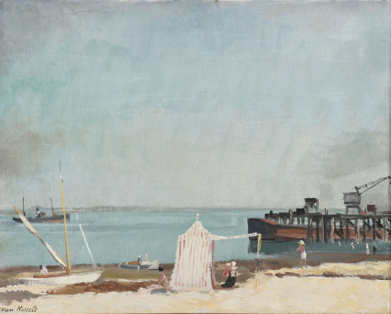 Null 威廉-范-哈塞尔(Willem VAN HASSELT) (1882-1963)
海边 
布面油画，左下方有签名。
33 x 41,5 cm