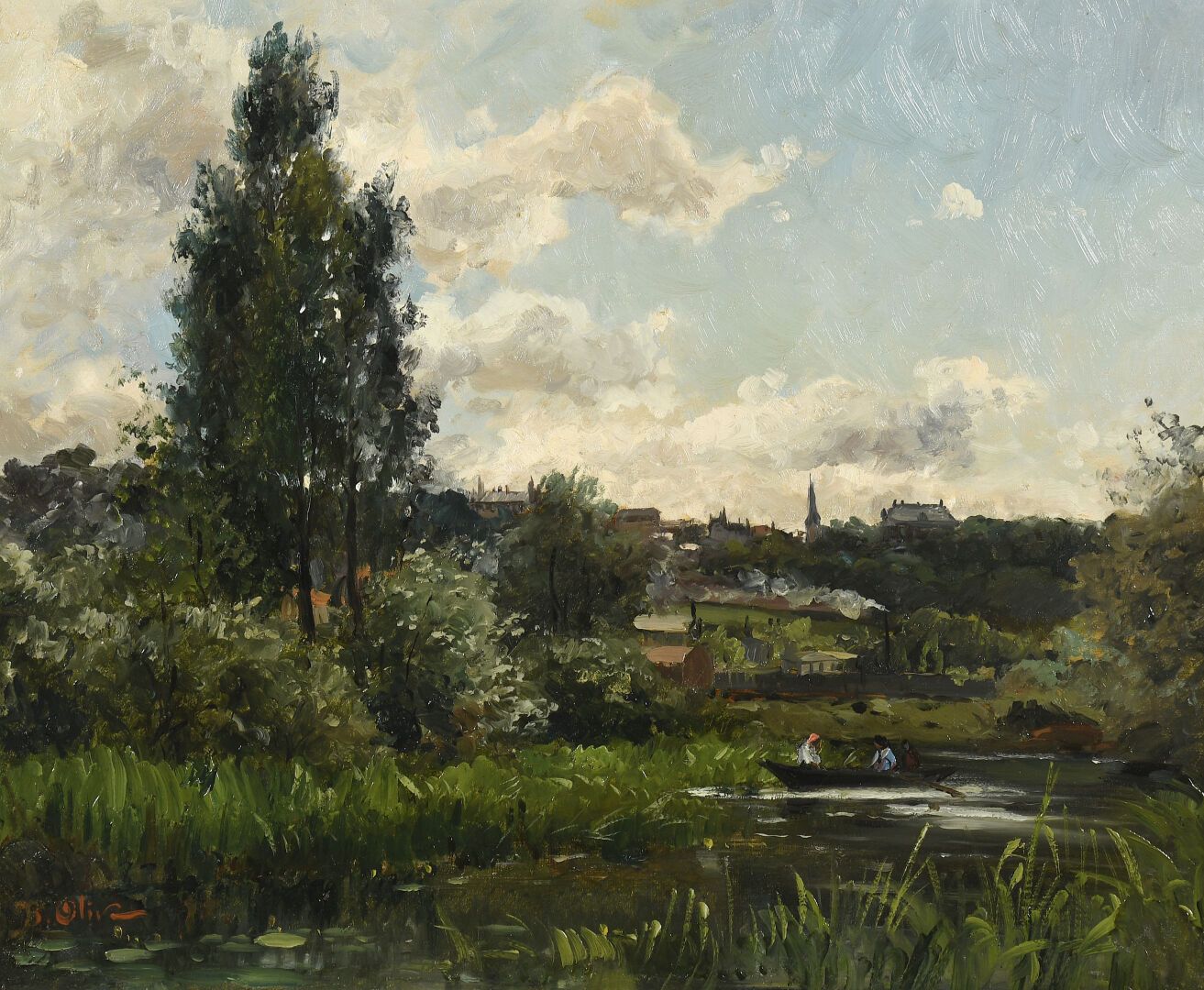 Null 让-巴蒂斯特-奥利弗 (1848-1936)
河上的船
布面油画，左下方签名。
38 x 46,5 cm