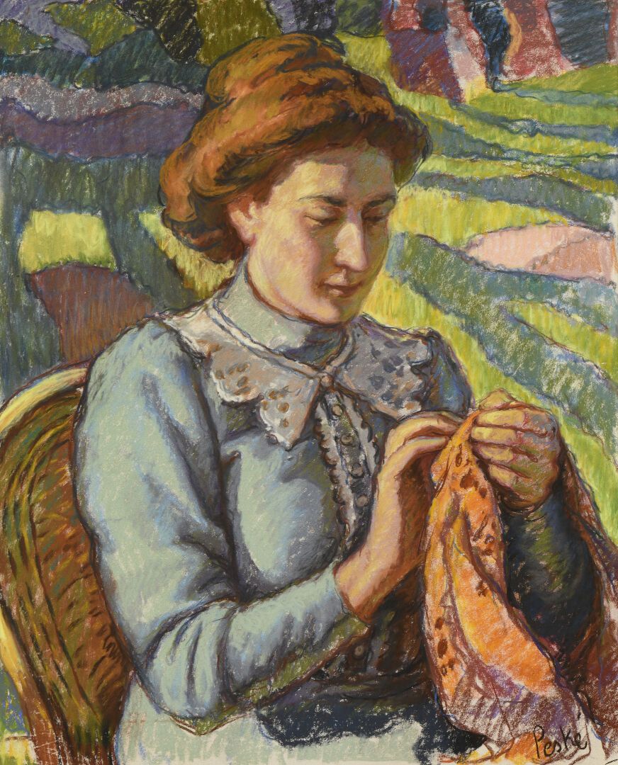 Null Jean PESKÉ (1870-1949)
Woman with embroidery
Pastel signed lower right.
58 &hellip;