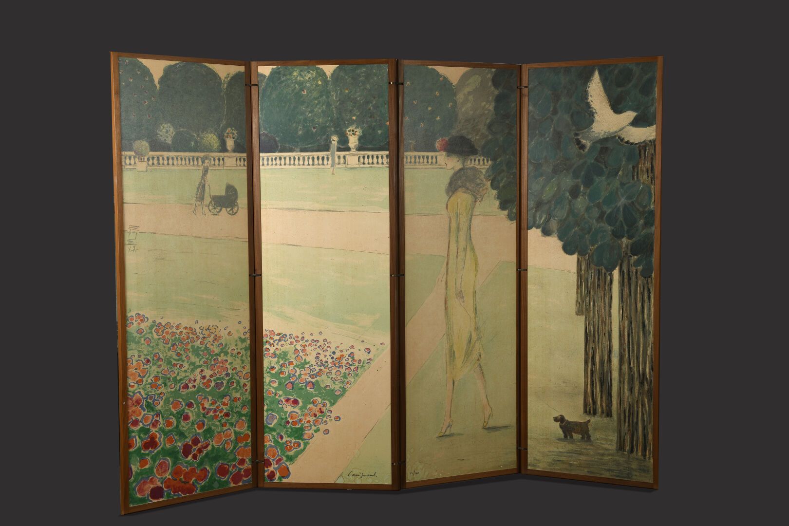 Null 让-皮埃尔-卡西尼奥尔（生于1935年）
在卢森堡的花园里--屏幕。1984.
石版画。1405 x 435毫米(每个面板)。
Passeron 31&hellip;