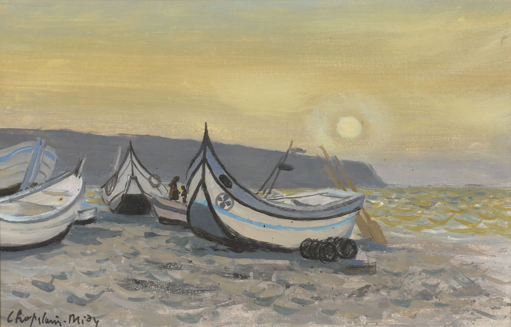 Null 罗杰-夏佩兰-米迪 (1904-1992)
在纳扎雷的海滩上
布面油画，左下方签名。
27 x 41 cl