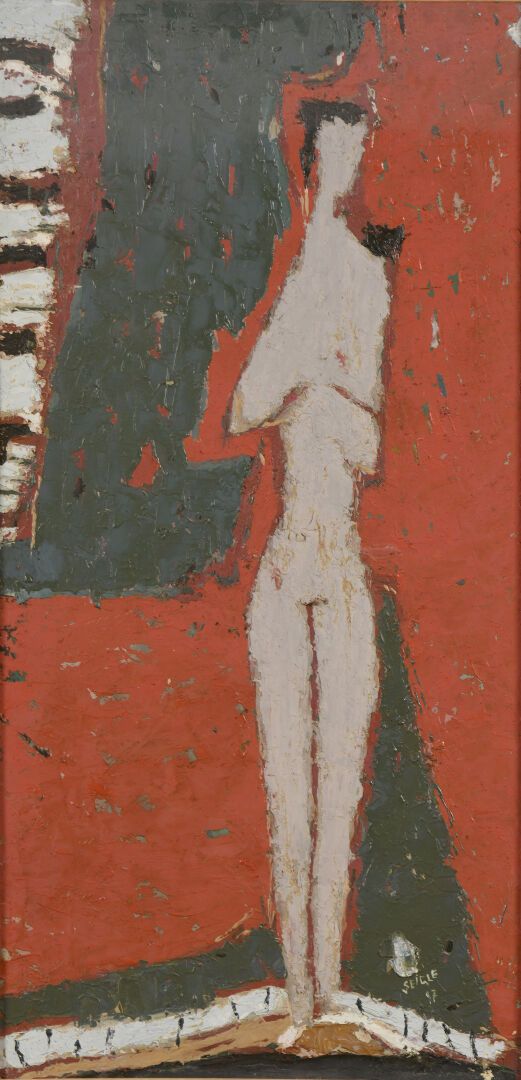 Null 亨利-朱利安（1907-1995）和诺-品（1912-1998），人称西格尔
站在红色中，1957年
布面油画，右下方有签名和日期、
背面有副署。
7&hellip;