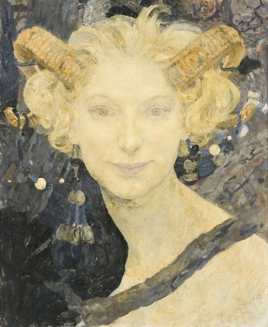 Null 埃德加-马森斯(Edgard MAXENCE) (1871-1954)
年轻女孩的半身像
Isorel上的油彩和金色高光，左下方有签名。
左下角。
4&hellip;