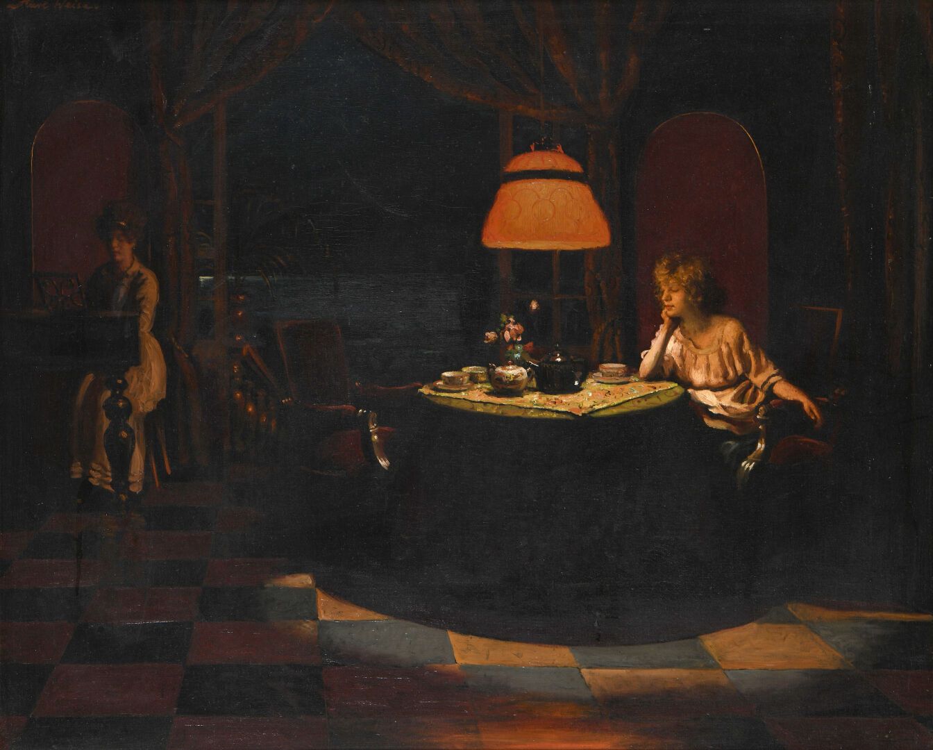 Null 卡尔-魏斯 (1890-1947)
室内的女人
布面油画，左上角有签名。
74 x 91 cm