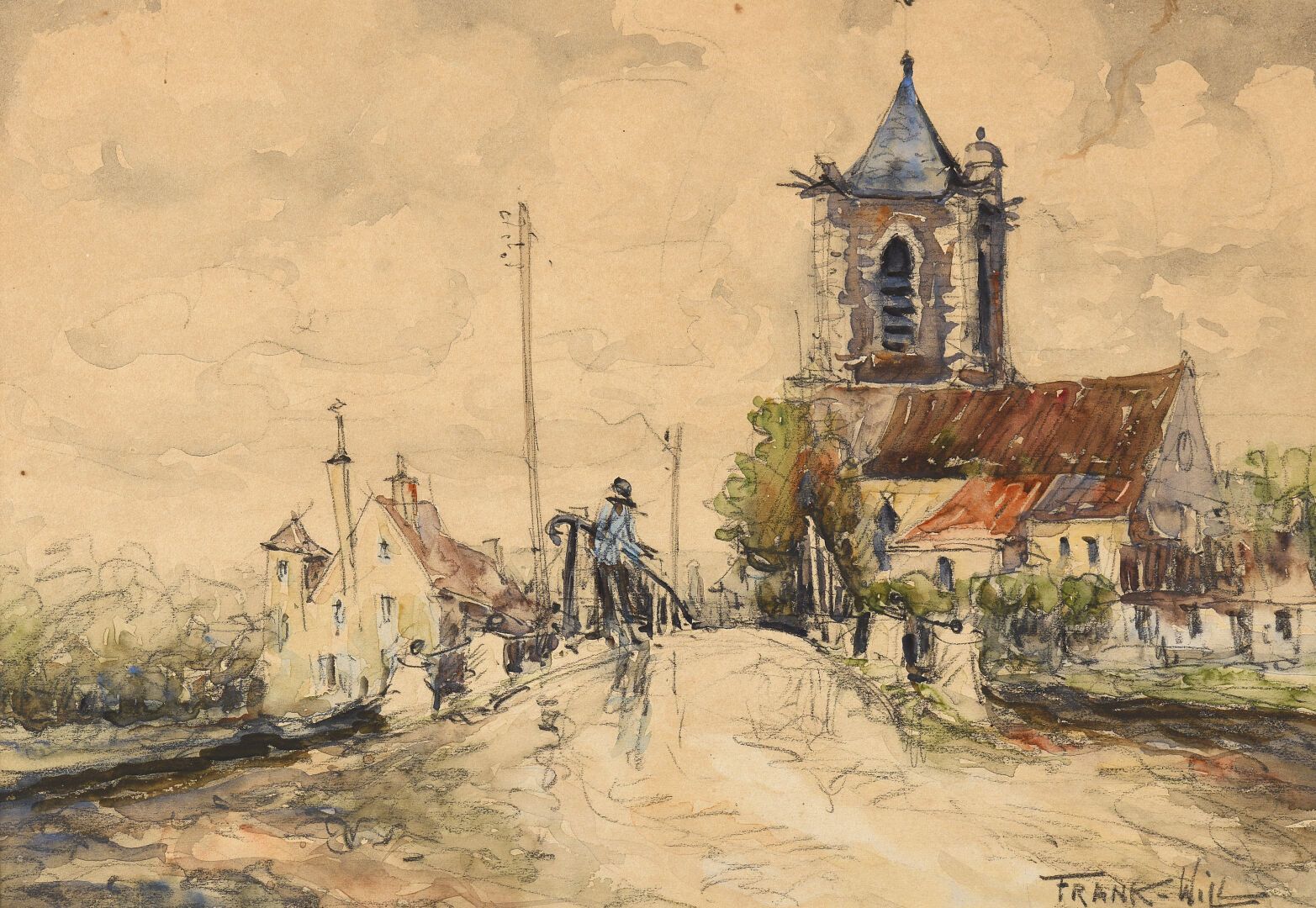 Null 弗兰克-威尔 (1900-1951)
乡村街道
纸上铅笔和水彩画，右下角签名。
22 x 32 cm (正在展出)