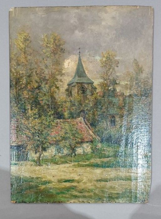 Null Georges MARONIEZ (1865 - 1933) :
"Eglise".
Huile sur toile, signée en bas à&hellip;