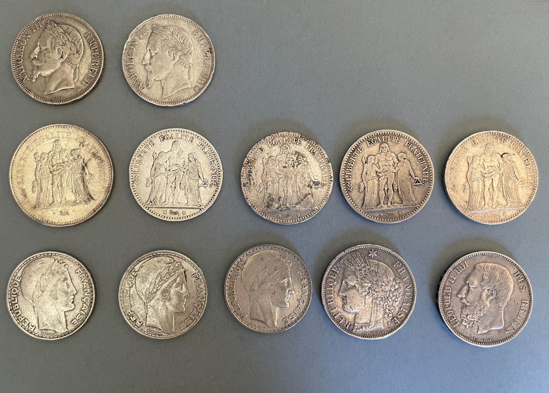 Null France - XIXe/XXe siècle.
Lot de 12 monnaies argent (20 Francs Turin, 50 fr&hellip;