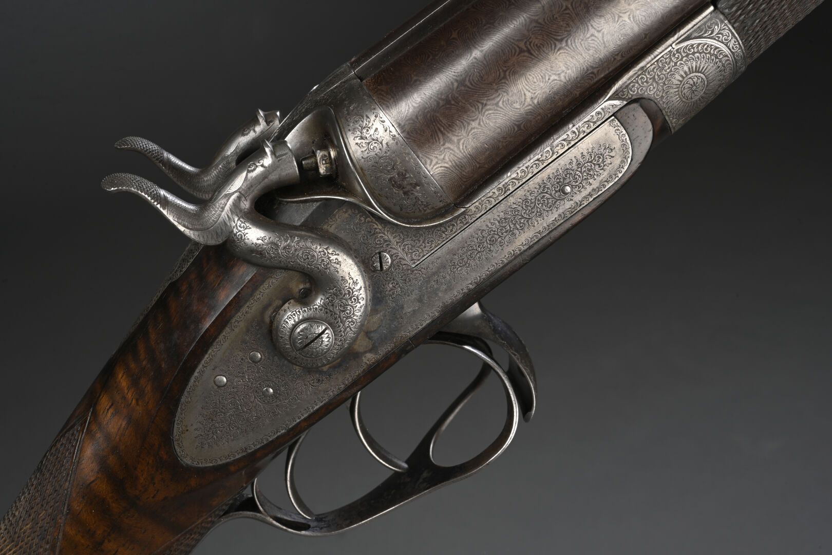 Null Purdey dog rifle, side-by-side with Bar in Wood locks, cal. 12 (no. 8057). &hellip;