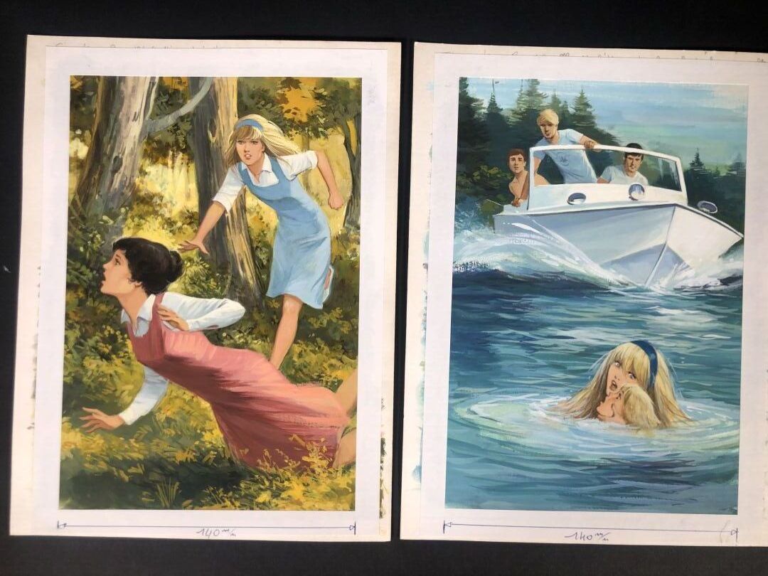 Null 西多布雷，让（1924-1988）
爱丽丝为 Bibliothèque verte 出版的小说绘制的两幅原版彩色插图。 
纸面水粉画。30,5x23 &hellip;
