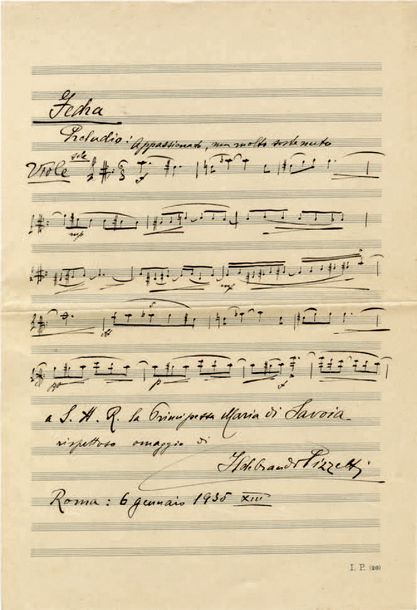 PIZZETTI Ildebrando [Parme, 1880 - Rome, 1968], compositeur italien.
Pièce music&hellip;