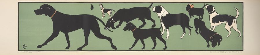 Maurice BIAIS (1872-1926) [Frise de chiens]. Lithographie. 206 x 949. [240 x 120&hellip;