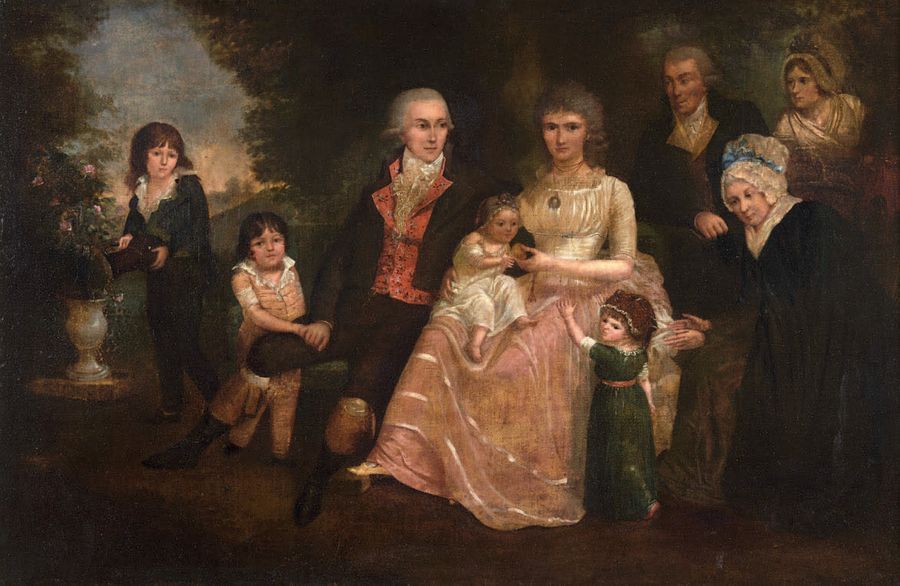 ÉCOLE ANGLAISE vers 1800 Portrait de famille dans un parc
Toile.
57 x 88 cm
Usur&hellip;