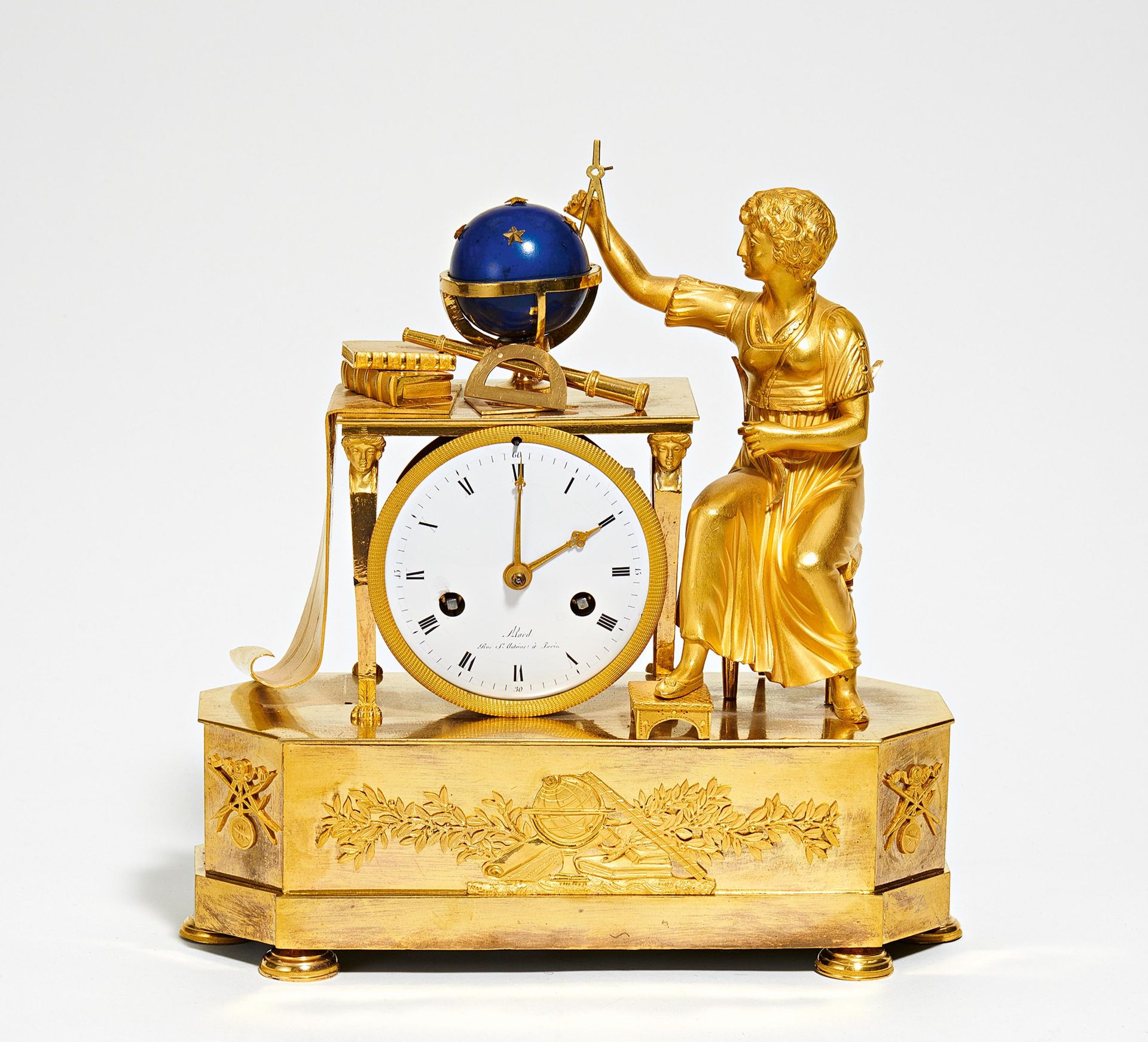 Paris GILT BRONZE PENDULUM CLOCK WITH ALLEGORY OF ASTRONOMY. 

Paris. 
Date: Aro&hellip;