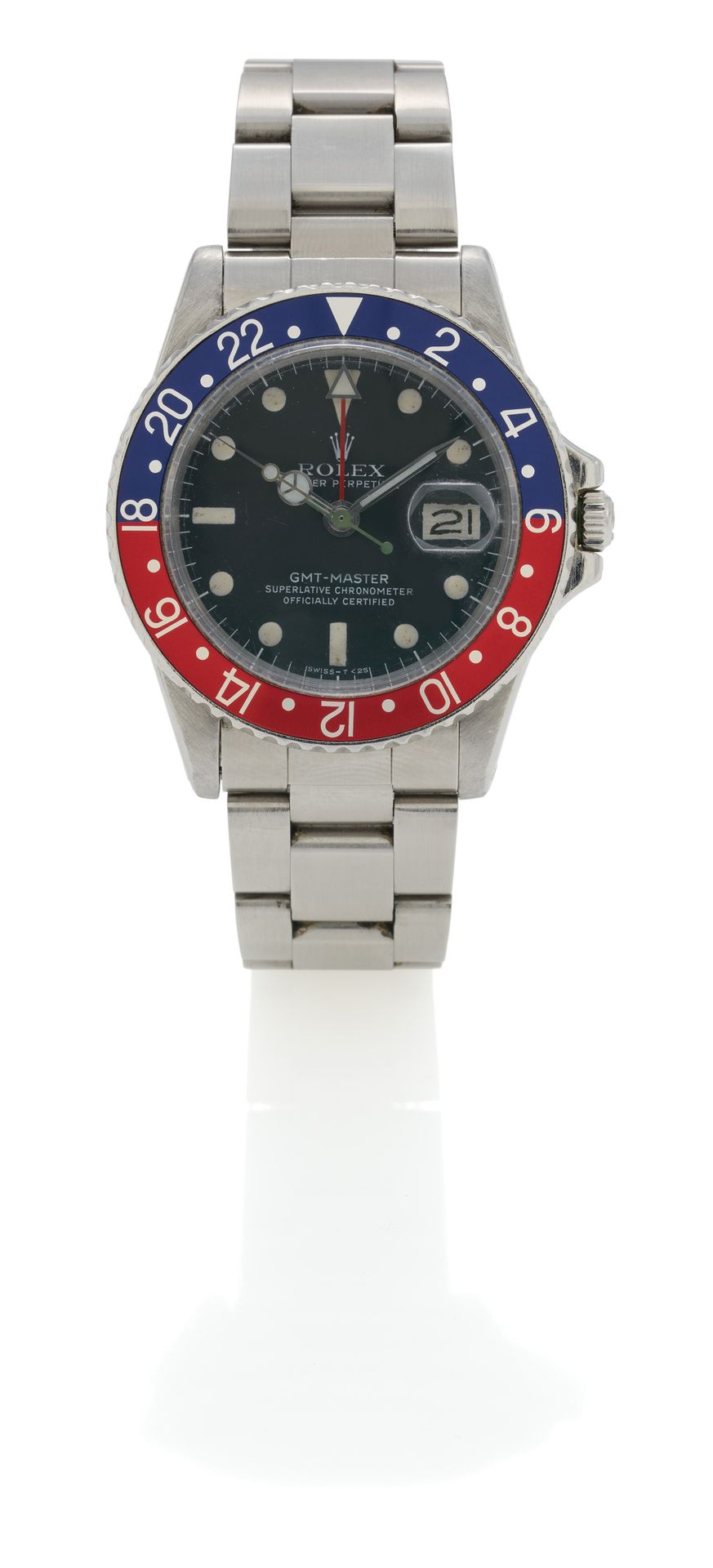 ROLEX ROLEX
手表。
瑞士，日内瓦。约。1970年。

自动，cal.1575 GMT。精钢，旋转表圈，旋入式表冠，塑料表镜，精钢折叠表扣，93150&hellip;