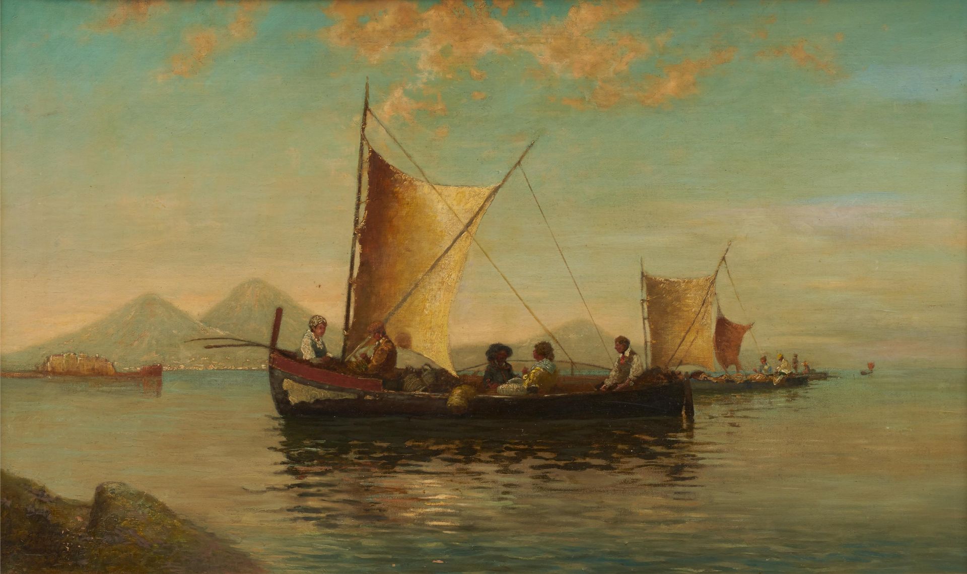 J. Bell BELL, J.
C. 1900
标题： 湖上的船只。
技术： 布面油画。
安装： 加倍的。
尺寸： 62,5 x 103厘米。
标题： 左下方&hellip;