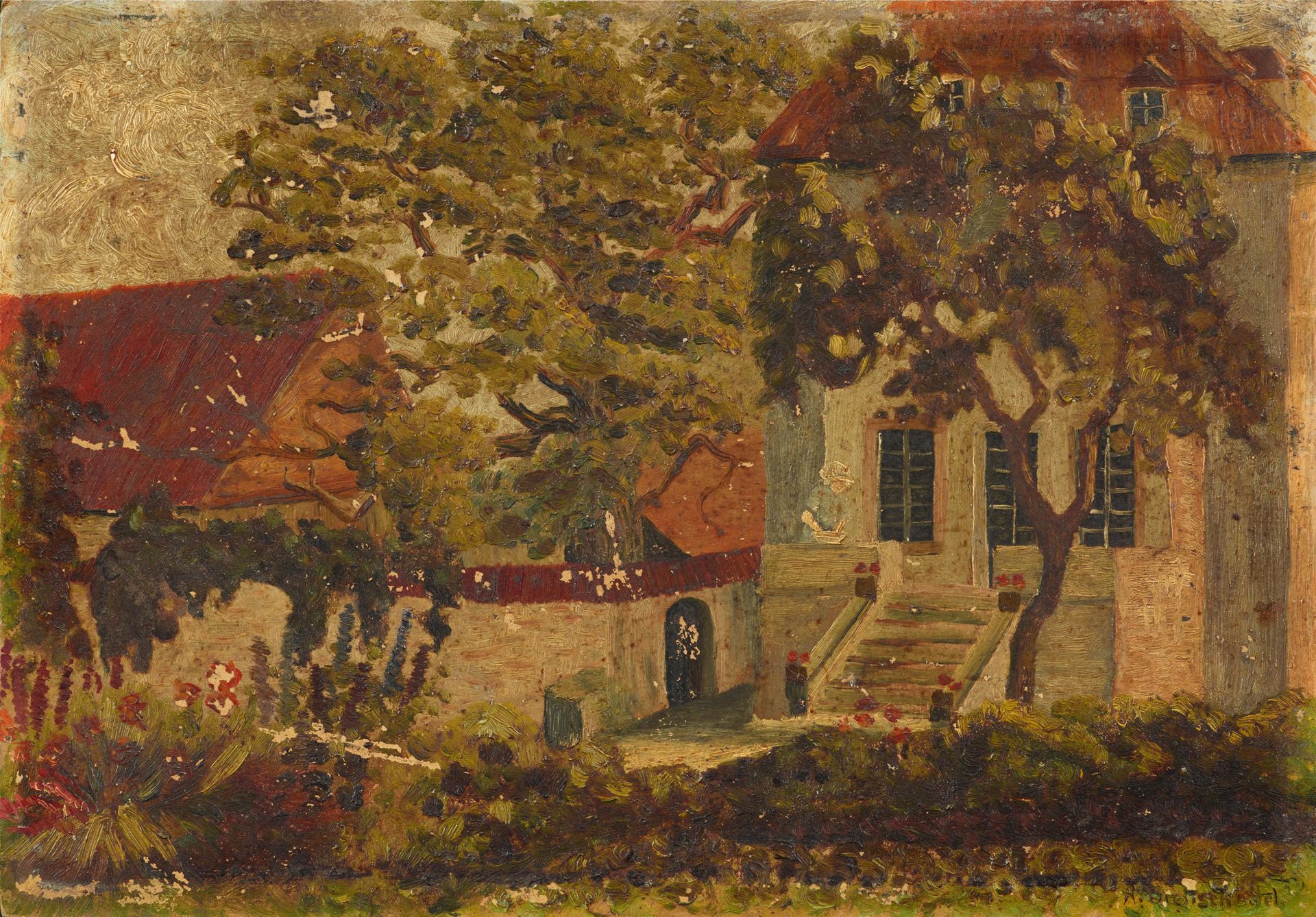 Deutsche Schule 德国学校
c. 1900
标题： Gutshof。
技术： 纸板上的油画。
尺寸： 25 x 35,5cm。
右下角签名不清楚。&hellip;