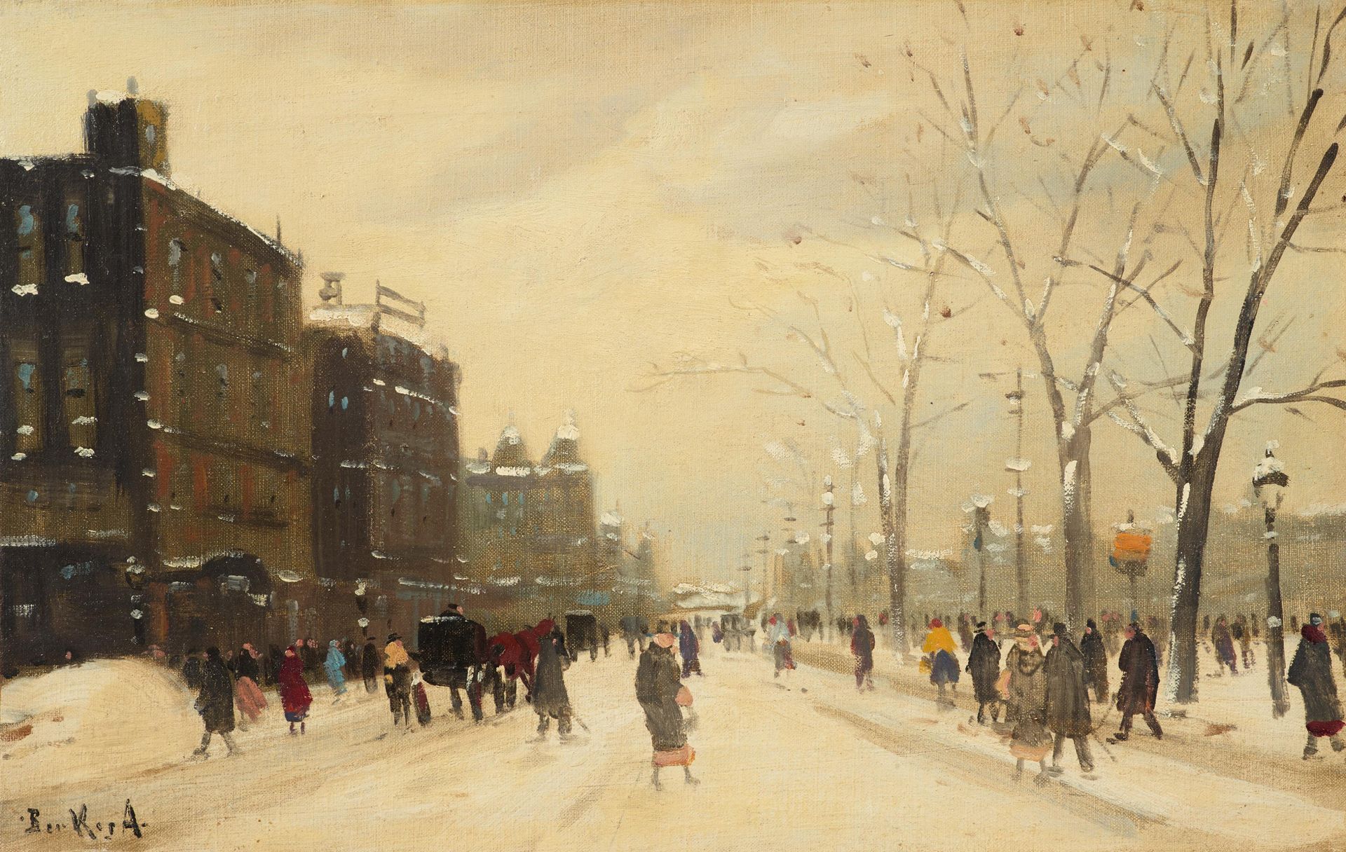 Antal BERKES BERKES, ANTAL
Budapest 1874 - 1938

Title : Winter street scene. 
T&hellip;