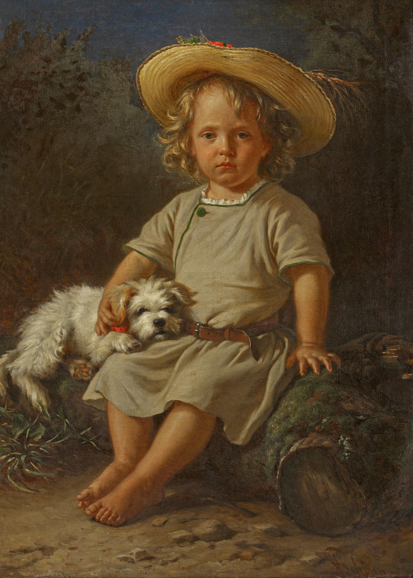 Deutsche Schule 德国学校
19世纪。
题目： 戴夏帽和狗的男孩肖像。
技术： 布面油画。
尺寸： 92,5 x 68厘米。
右下角签名不清楚。
&hellip;