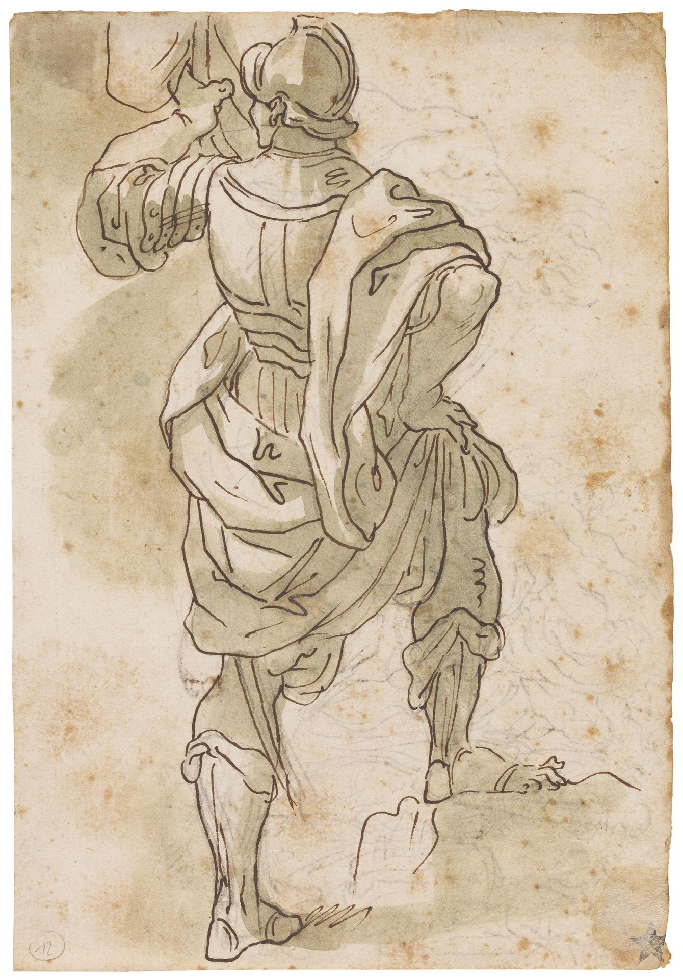 ITALIENISCHE SCHULE 意大利学校
16/17世纪
标题： 旗手。
Verso: Poseidon.
技术： 纸上墨水笔。
尺寸： 21 x 1&hellip;