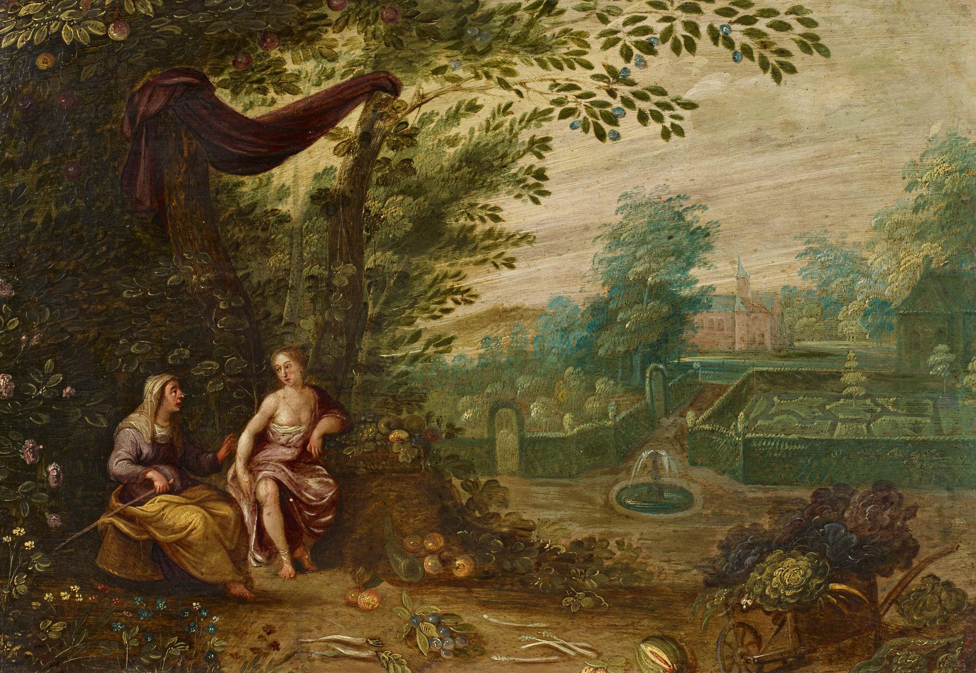 Flämischer Meister FLEMISH MASTER
17世纪初
题目： Vertumnus和Pomona。
技术： 铜上油画。
尺寸： 26,5&hellip;