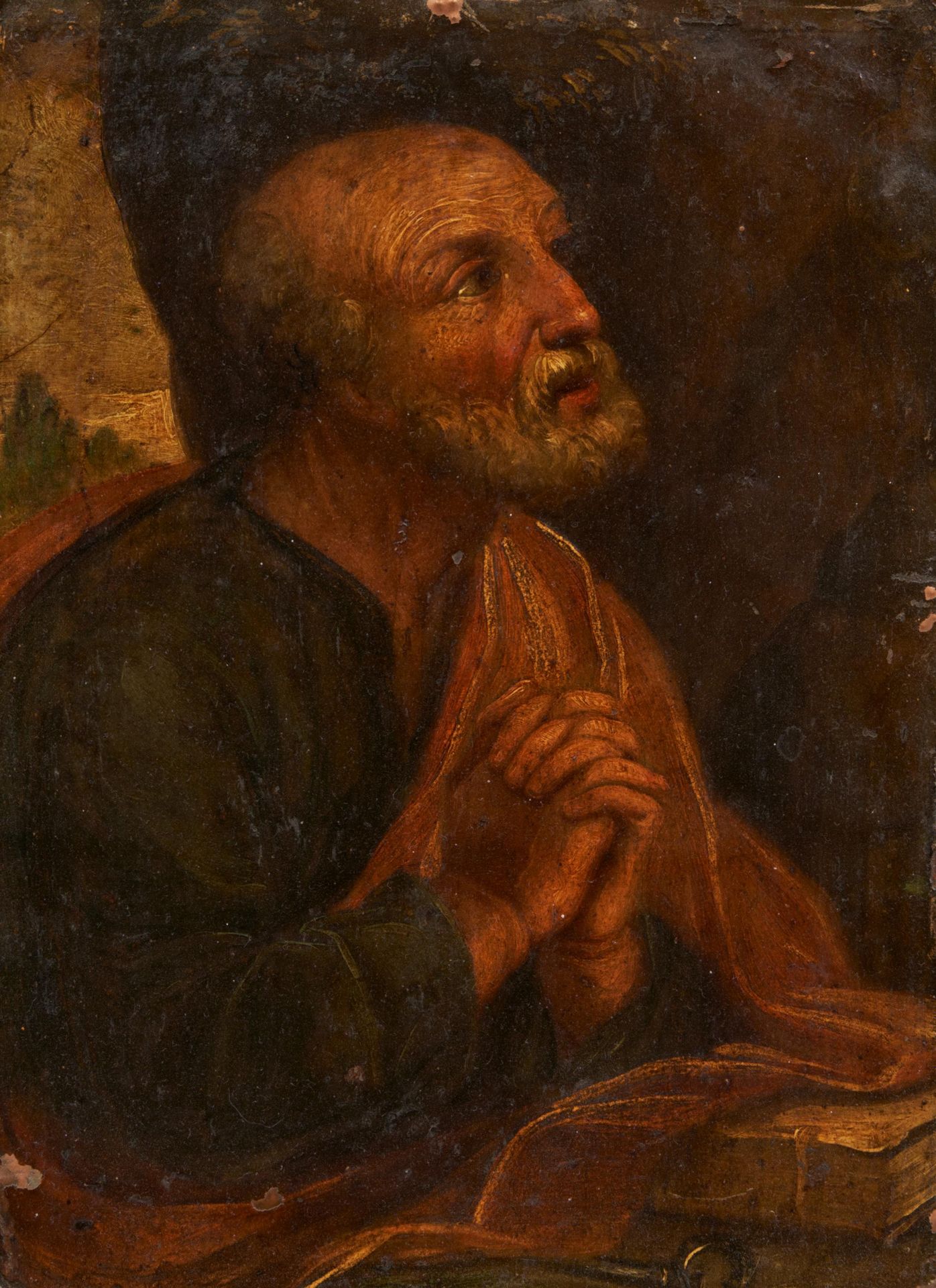 ITALIENISCHE SCHULE 意大利学校
17世纪初
题目： 忏悔的彼得。
技术： 铜上油画。
尺寸： 22 x 16厘米。
框架/底座：框架 。

&hellip;