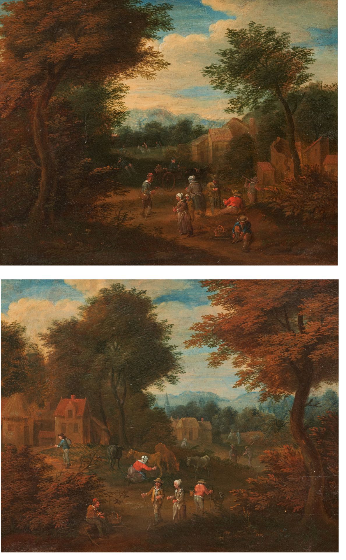 Flämische Schule FLÄMISCHE SCHULE
17世纪。
题目： 两幅画：有人物的森林风景画。
技术： 木头上的油画。
尺寸： 23 x &hellip;