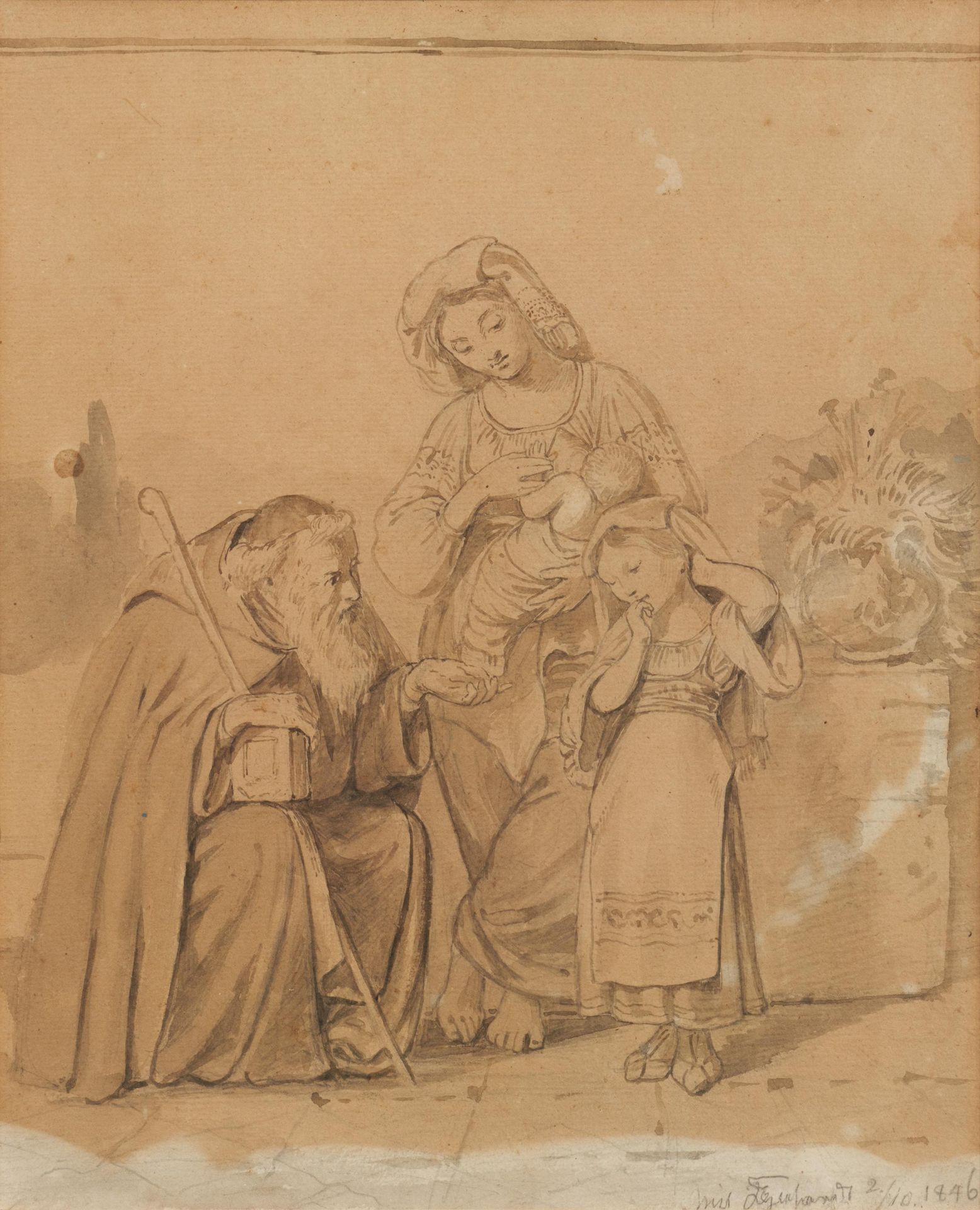 Fritz Gerhardt GERHARDT, FRITZ
1828 Biala - 1921 Düsseldorf

题目： 母亲与她的孩子和一个僧侣。
技&hellip;