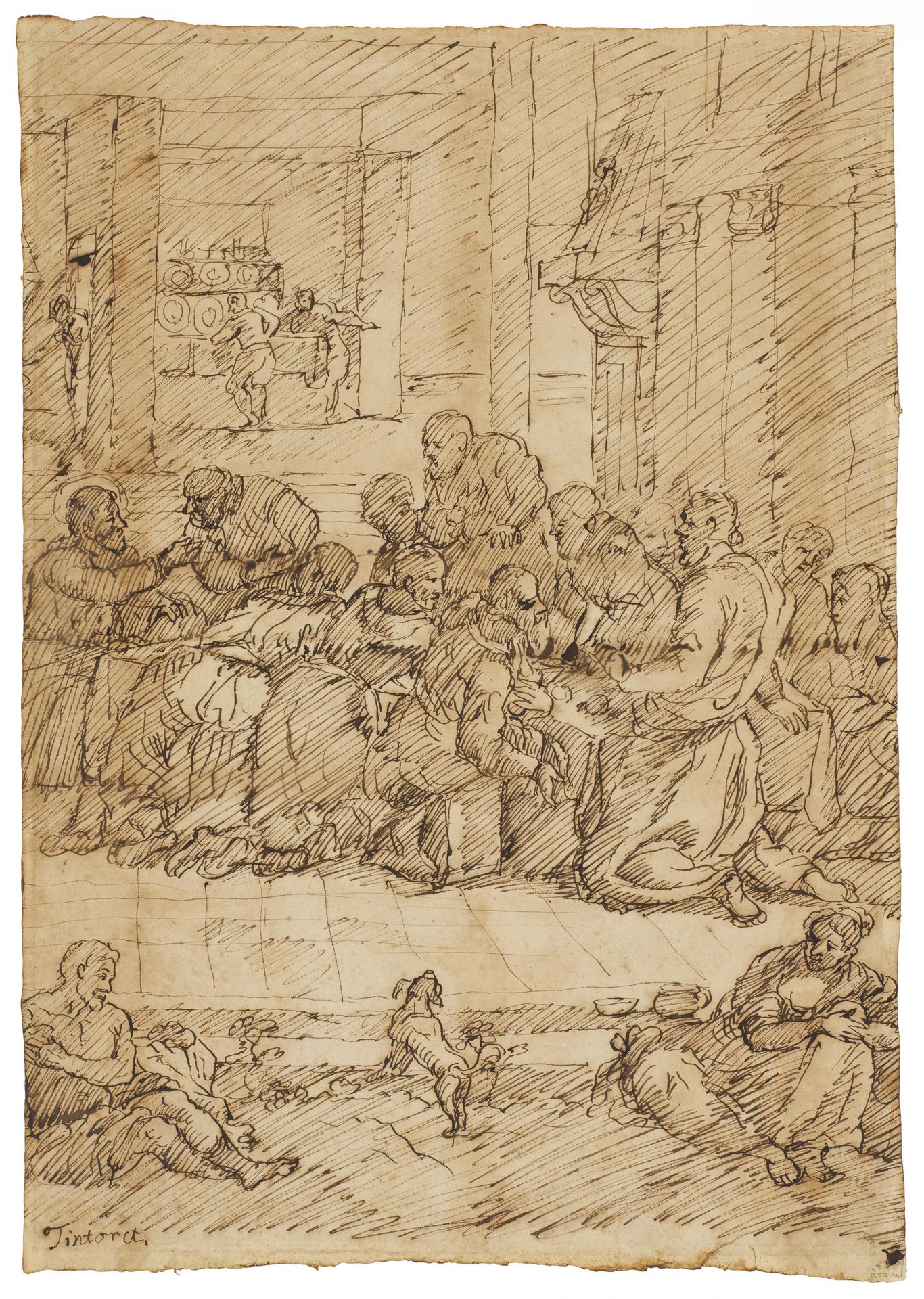 ITALIENISCHE SCHULE 意大利学校
17世纪。
标题： 最后的晚餐。
技术： 纸上墨水笔。
尺寸： 43 x 30厘米。
题目： 左下角刻有字。&hellip;