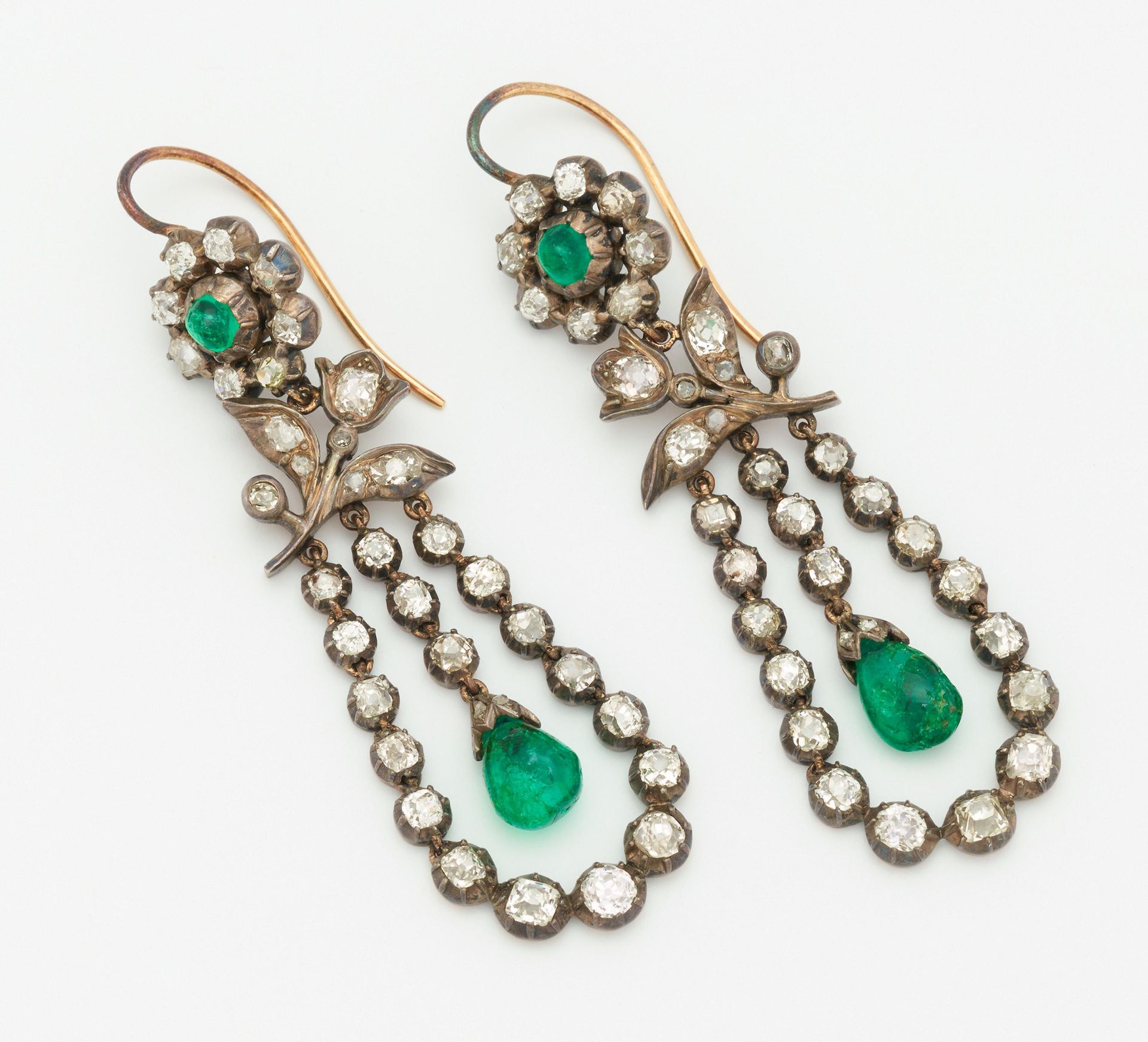 Null HISTORICAL EMERALD DIAMOND EARRINGS. 

 Material: silver, 585/- yellow gold&hellip;