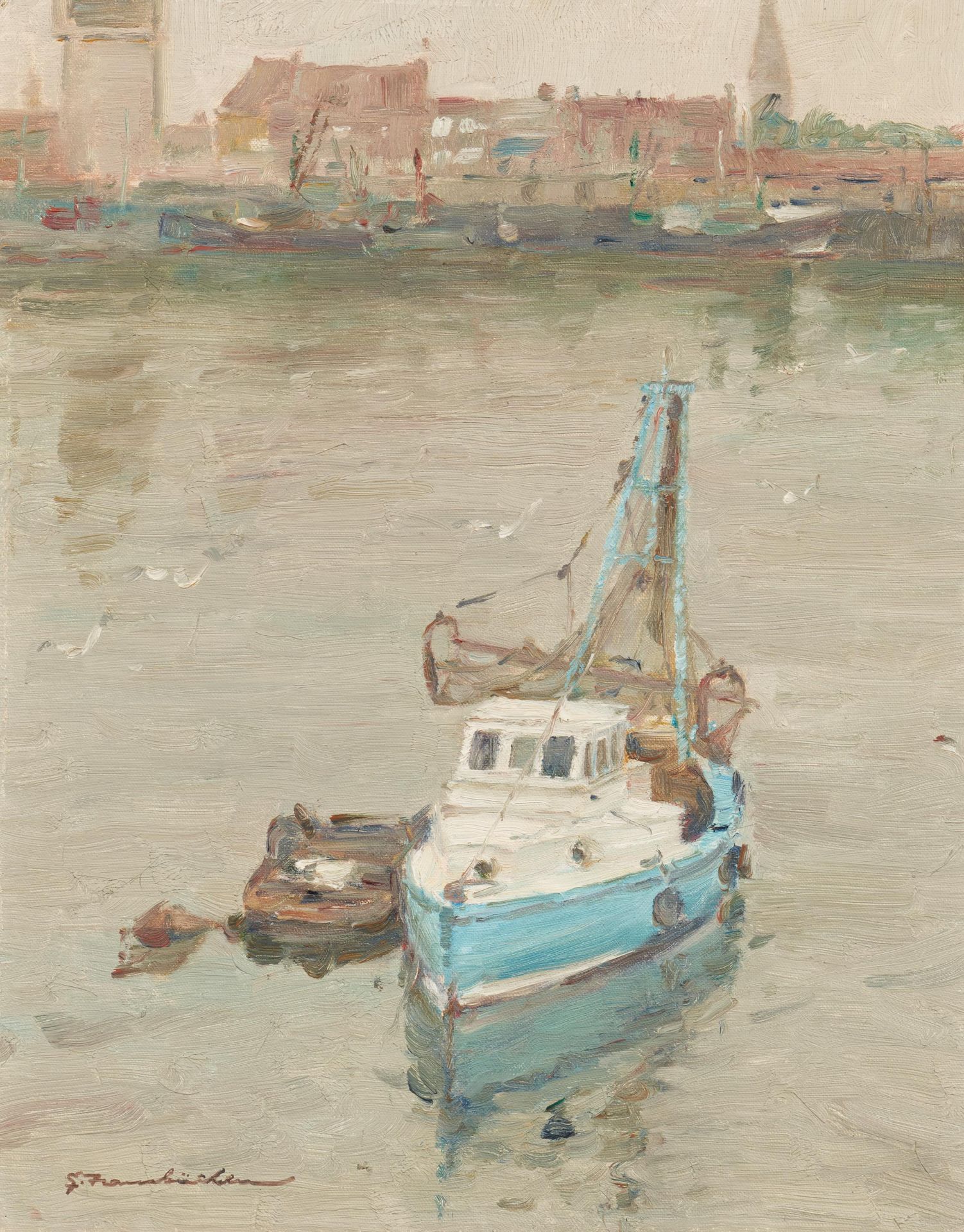 Georg Hambüchen HAMBÜCHEN, GEORG
Düsseldorf 1901 - 1971

标题： 杜塞尔多夫港的渔船。
技术： 布面油画&hellip;