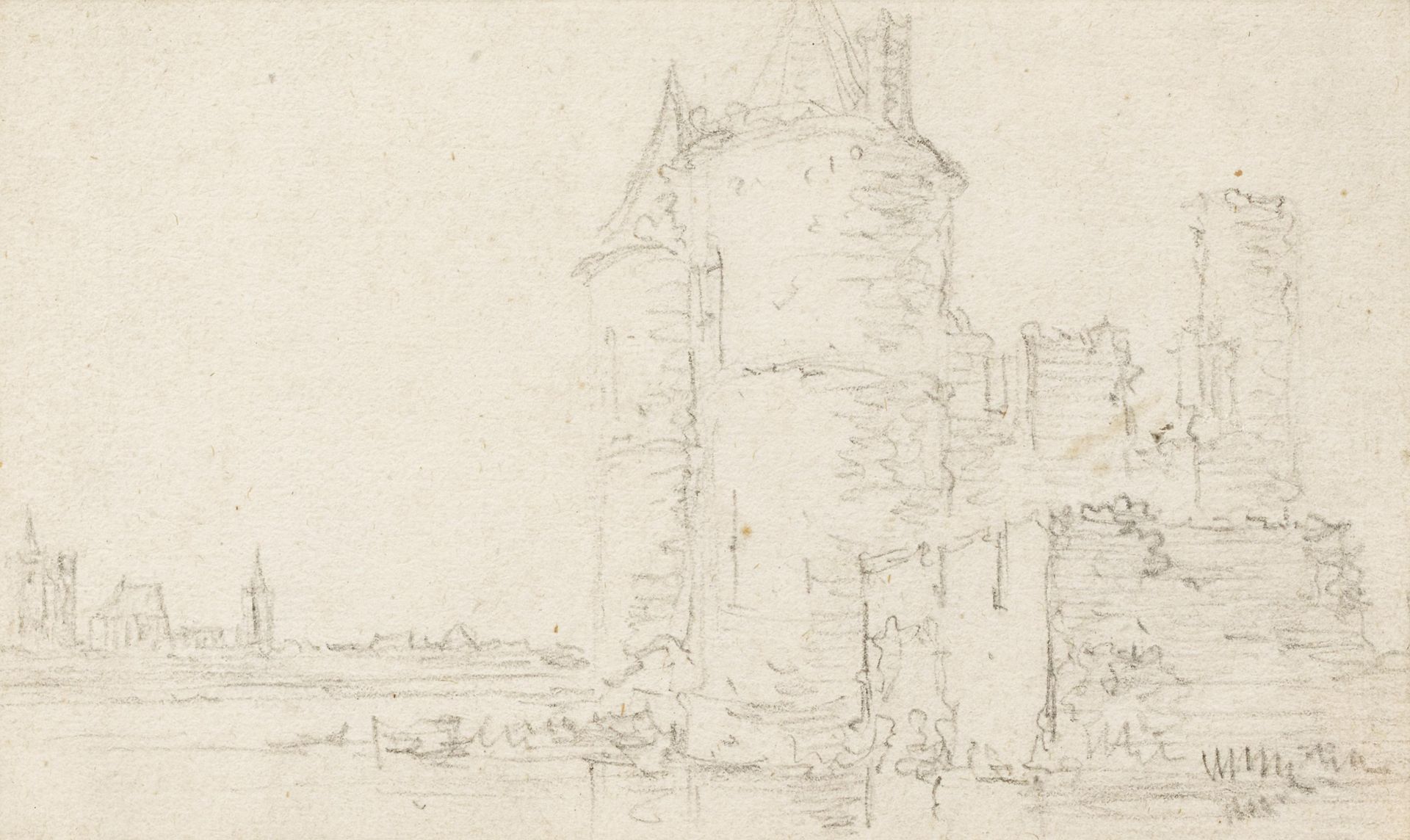 Jan van GOYEN GOYEN, JAN VAN
1596 Leiden - 1656 Den Haag

归功于
标题： 带有护城河废墟的河流景观。
&hellip;