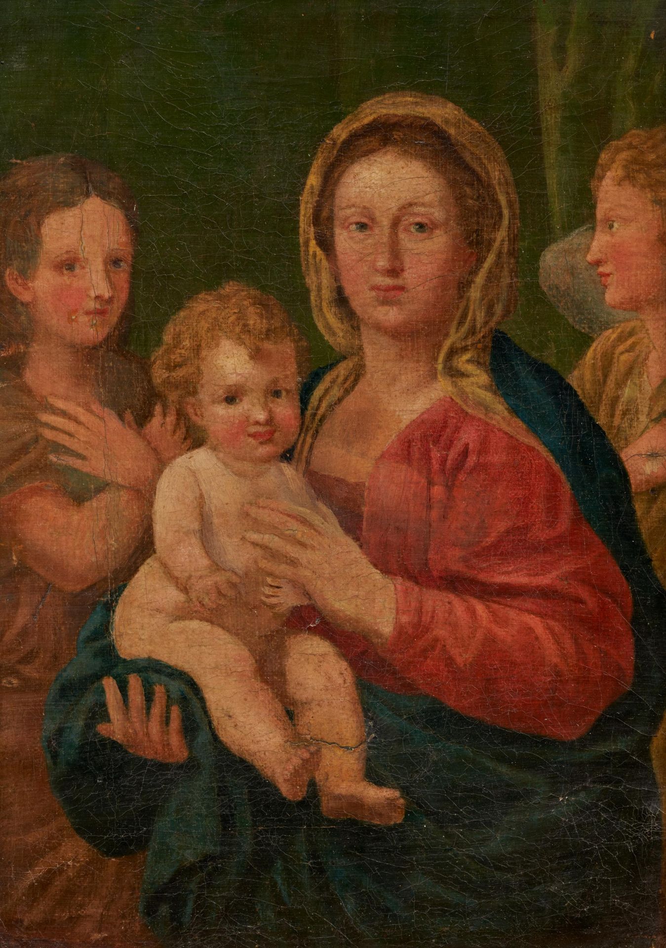 Deutsche Schule 德国学校
第1季 19世纪
标题： 有基督儿童和天使的玛丽亚。
技术： 布面油画。
尺寸： 22 x 16,5cm。
框架/底座&hellip;