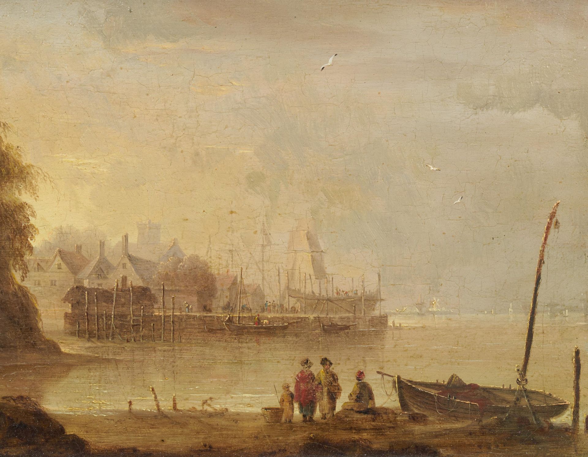 Englische Schule ENGLISH SCHOOL
2nd h. 19th c.
Title : Harbour town with shipyar&hellip;