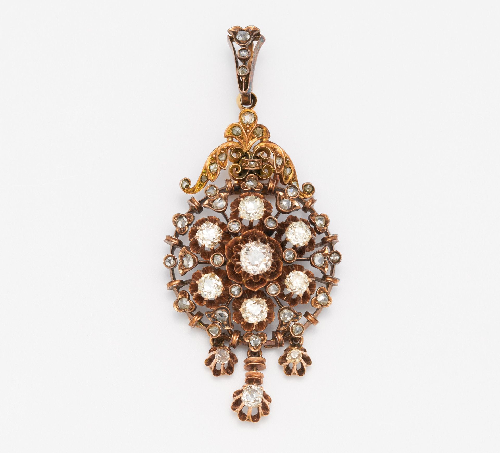 Null HISTORICAL DIAMOND PENDANT. 

 Date: Circa 1900. 
Material: 585/- red gold,&hellip;