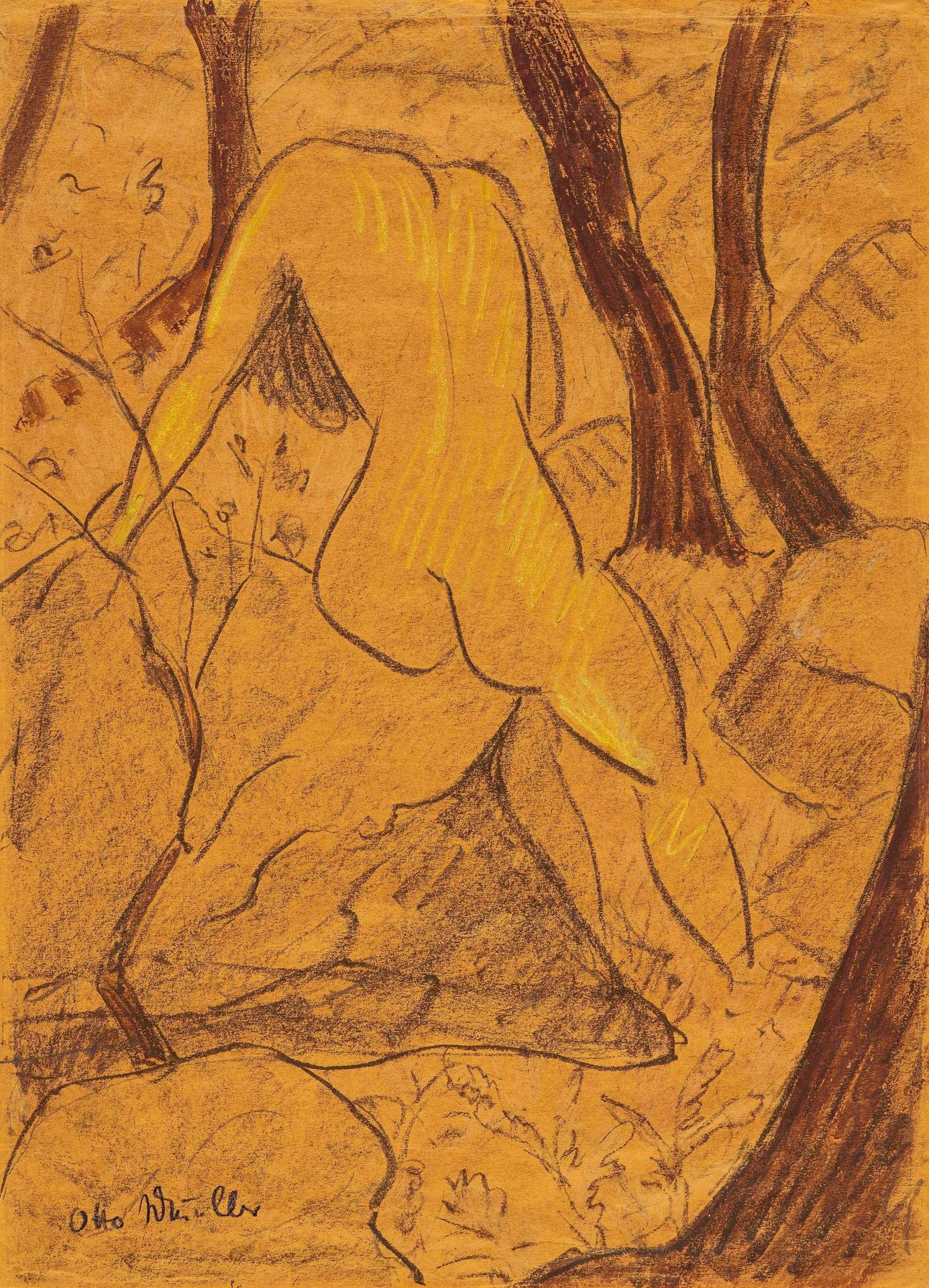 Otto Mueller 穆埃勒，奥托
1874年利宝/西莱西亚 - 1930年弗罗茨瓦夫

标题：Sitzendes Mädchen im Wald（Rück&hellip;