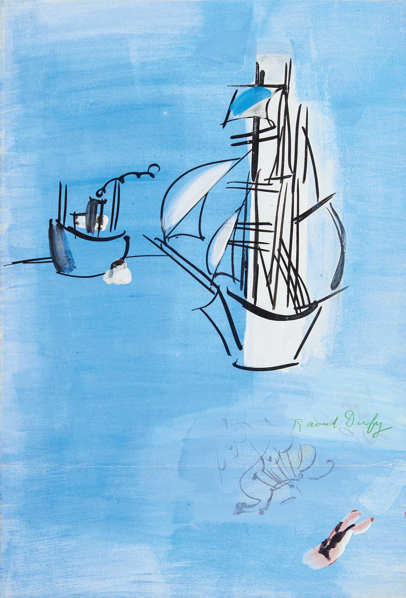 Raoul Dufy 杜菲，拉乌尔
1877年 勒阿弗尔 - 1953年 福尔卡尔基耶

标题：帆船和海鸥 
日期约。1924/25. 
技术：纸上水彩和水粉画&hellip;