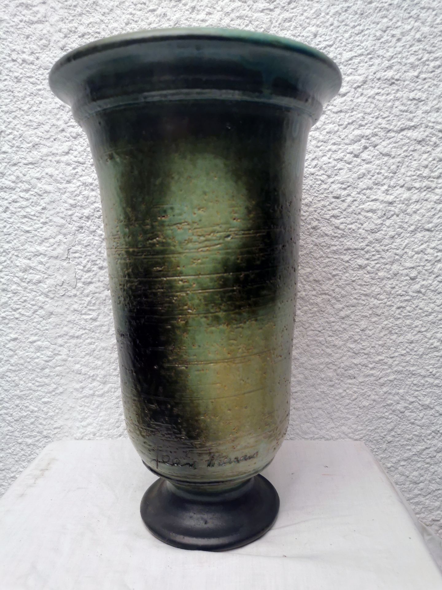 Jean MARAIS Jean Marais (1913-1998) 粘贴花瓶中的标志 Vallauris陶器 绿色珐琅 高：37.5 直径22.5