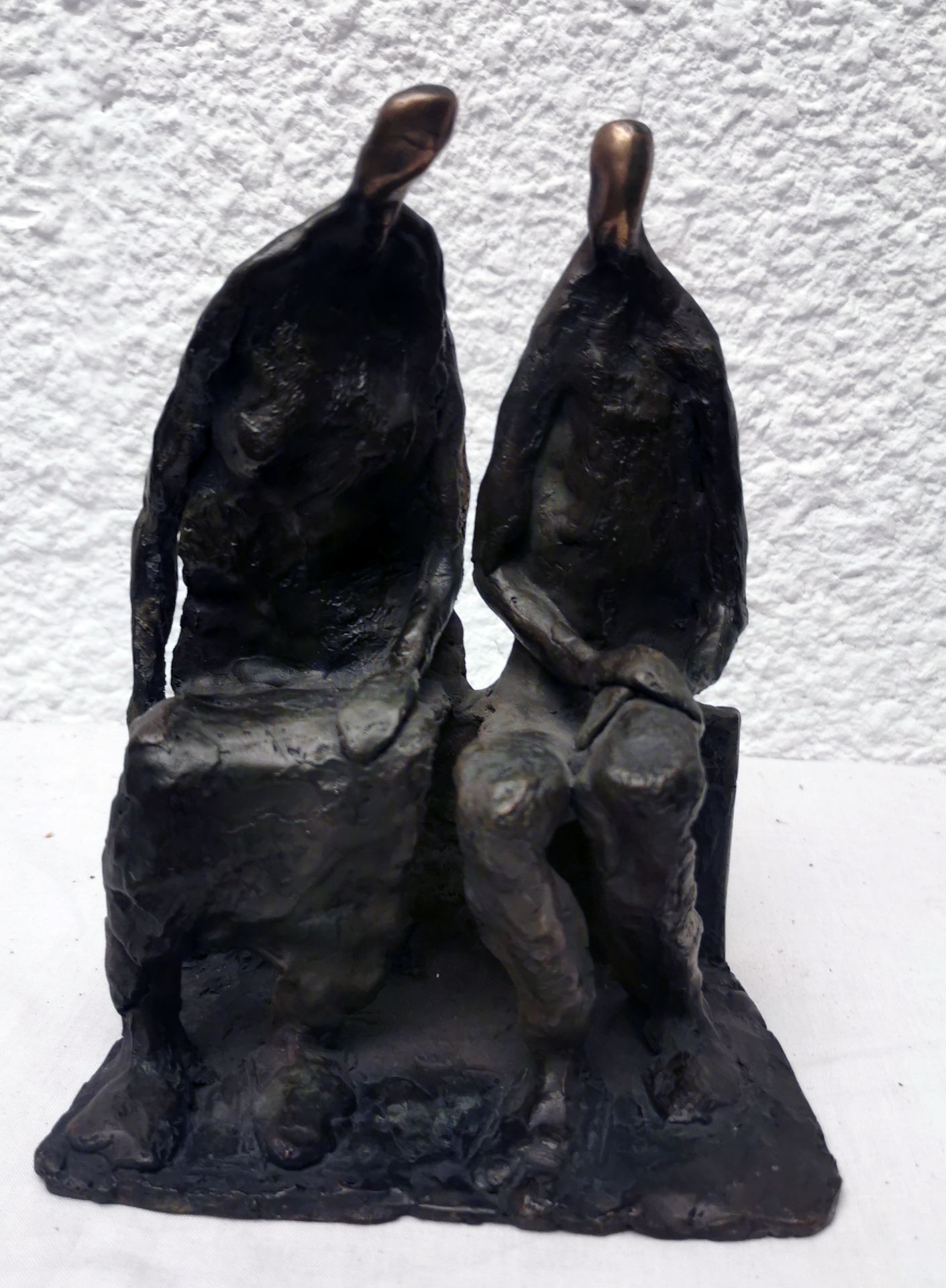 AYVAIAN AYVAIAN SIGNED ON THE BACK "306 SEATED COUPLE" UNIQUE SCULPTURE 18X13X8