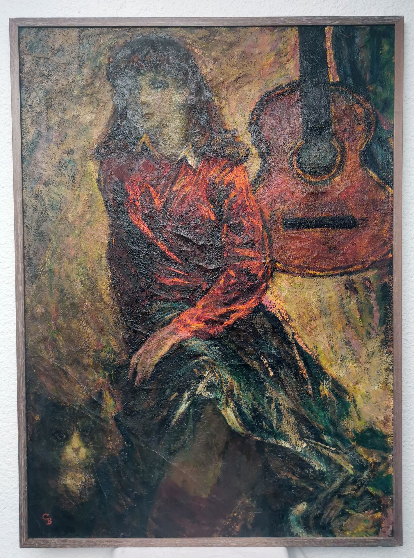Vadim KOUROV Vadim Kourov，有标题、日期为1986年、背面有签名的 "带吉他的年轻女孩"，无框 118x85
