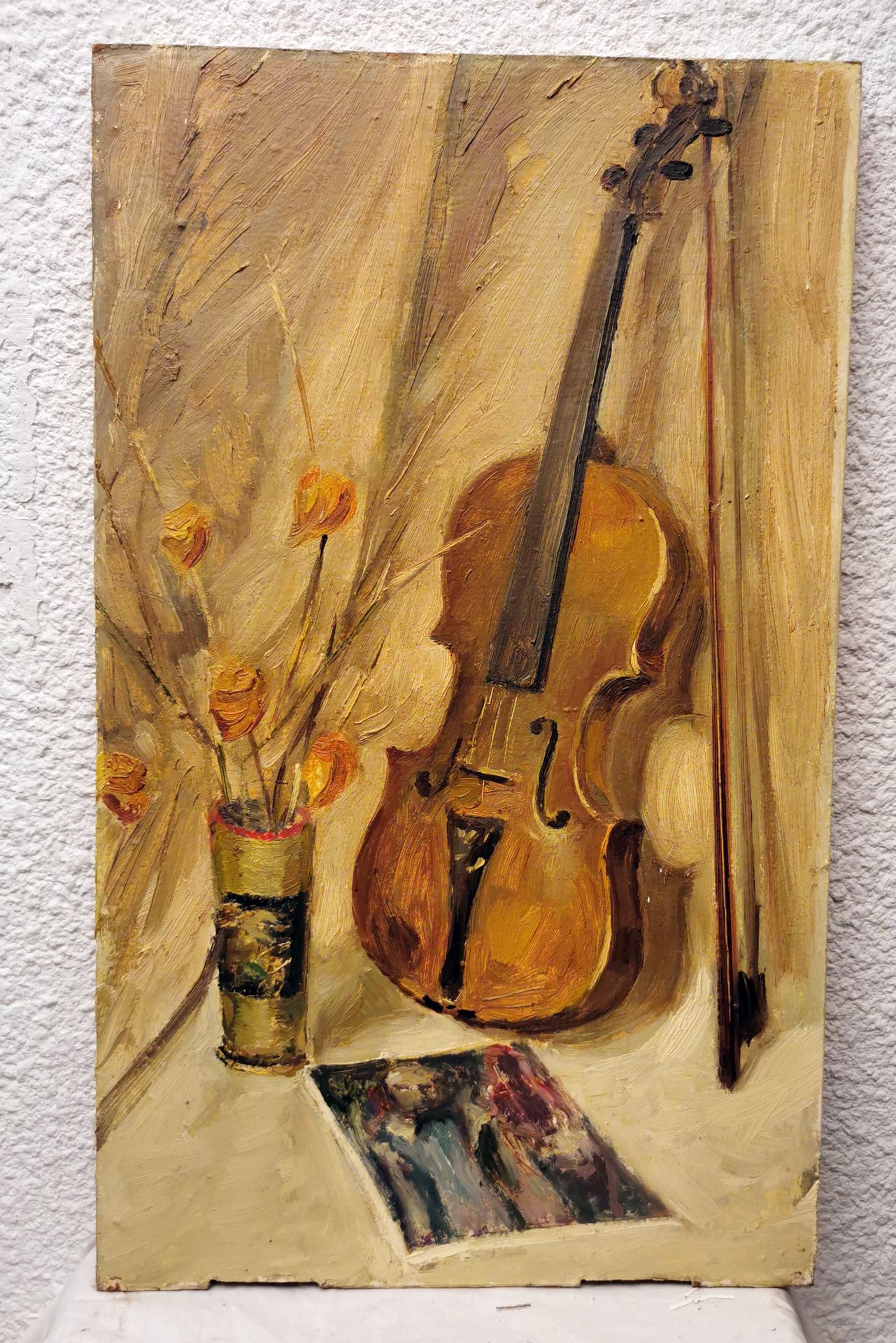 A.STEPANOK A.斯泰潘诺克，有标题，背面有签名，日期为1991年，"有小提琴的静物"，64x39，无画框。
