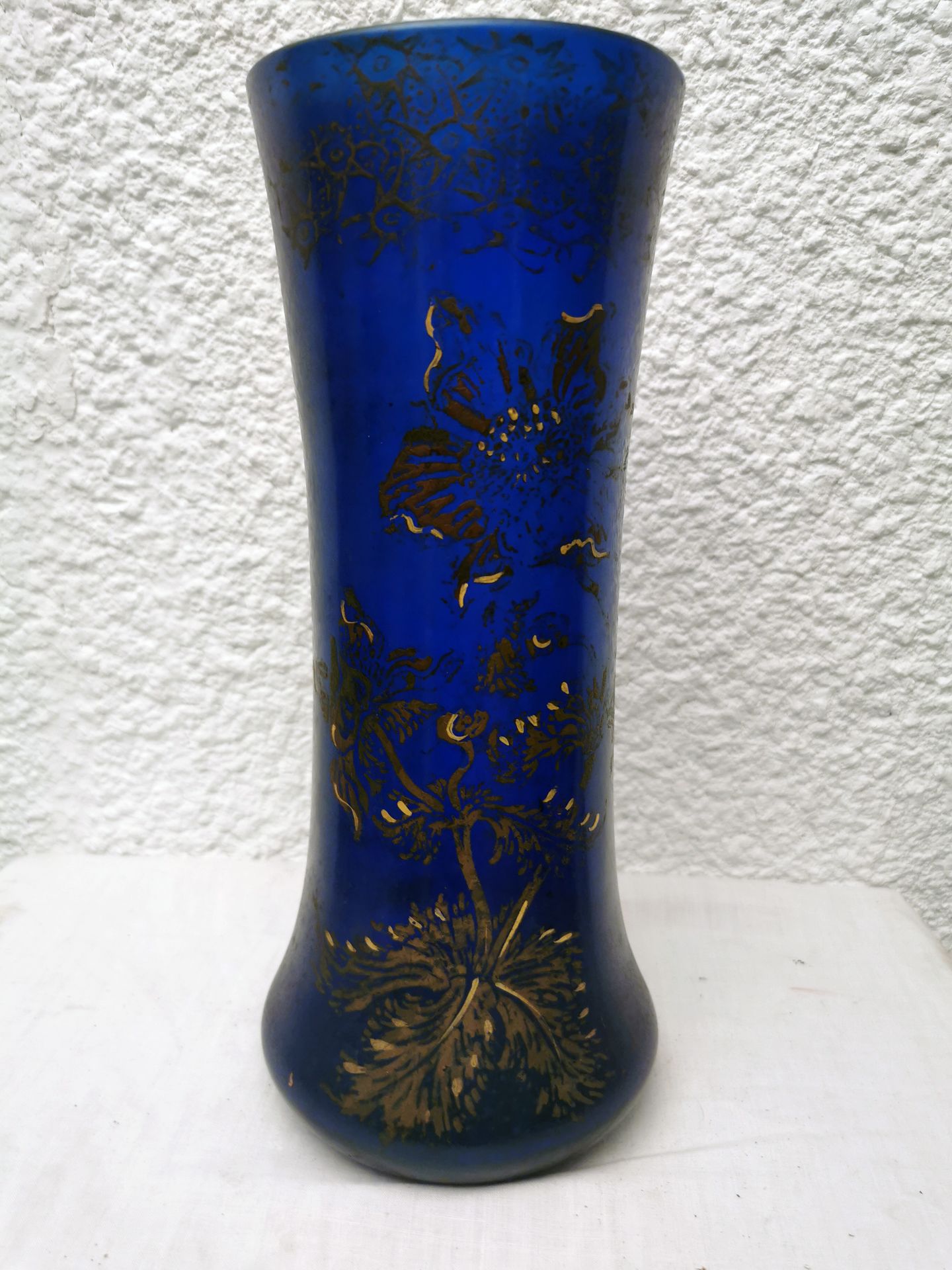 VASE BLEU ART DECO 无名蓝色花瓶艺术装饰花饰手绘