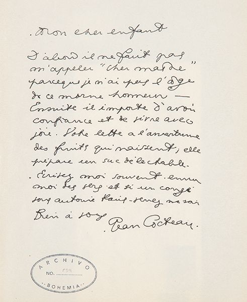 JEAN COCTEAU - Untitled JEAN COCTEAU 法国 1889-1963 无标题手写信 签名 波西米亚档案馆印章 尺寸 26 x 21&hellip;