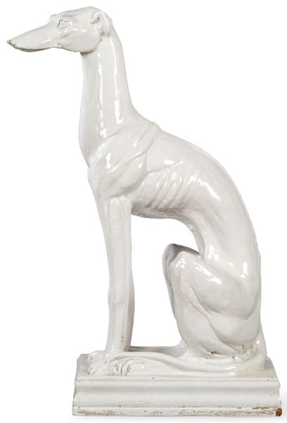 "Galgo" life-size figure in white enameled earthenware. Italy, 20th century "Gal&hellip;
