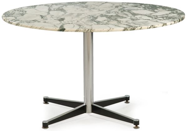 Round dining table, with marble top, on pedestal and in steel and anodized steel&hellip;