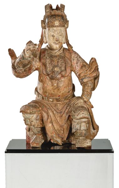 Mandarin carved in wood and polychrome Ming Dynasty, SS XVII-XVIII. 木雕和多色雕的文房四宝明&hellip;