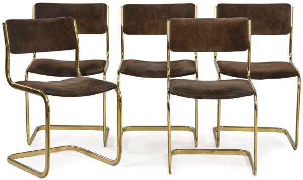 Marcel Breuer (1902-1981) Reissue Set of five chairs (B32) with gilt metal struc&hellip;