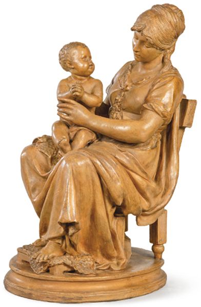 Maternity in terracotta signed Gregoire Jean Louis Gregoire (Francia 1840-1890) &hellip;