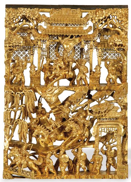 Chinese temple panel in carved and gilded wood, Qing Dynasty 19th century. 中国寺庙雕&hellip;