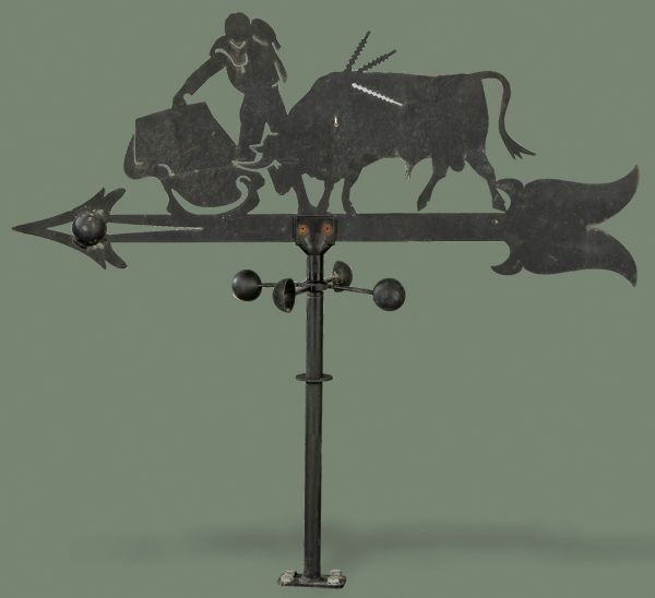 Wrought iron weather vane representing a bullfighter. Schmiedeeiserne Wetterfahn&hellip;
